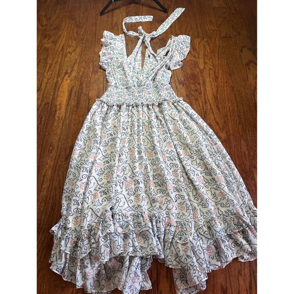 Ulla Johnson Aviva Dress‎ Blanc Silk Ruffle Smocked Waist Midi Size 8 NEW